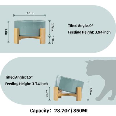 Show full view: SpunkyJunky Slanted Ceramic & Wood Non-Slip Dog Bowl, 1 count, 3.6 cup, Light Green slide 4 of 8