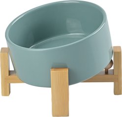 SpunkyJunky Slanted Ceramic & Wood Non-Slip Dog Bowl, 1 count, 3.6 cup, Light Green