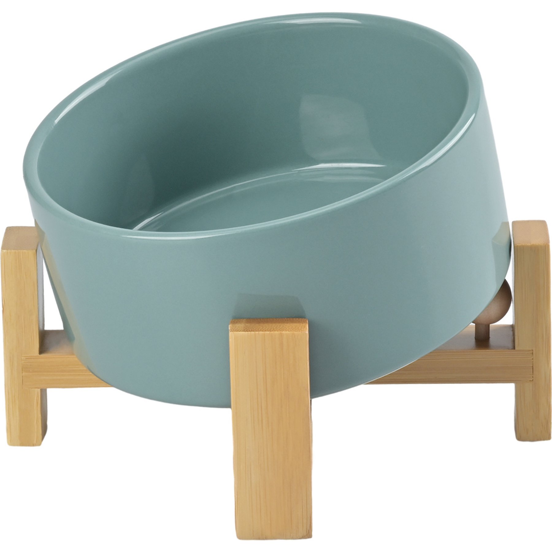 SpunkyJunky Slanted Ceramic & Wood Non-Slip Dog Bowl, 1 count, 3.6 cup, Light Green