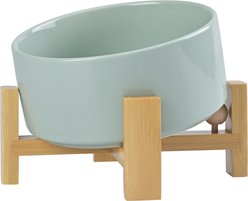 SpunkyJunky Slanted Ceramic & Wood Non-Slip Dog Bowl, 1 count, 3.6 cup, Morandi Green