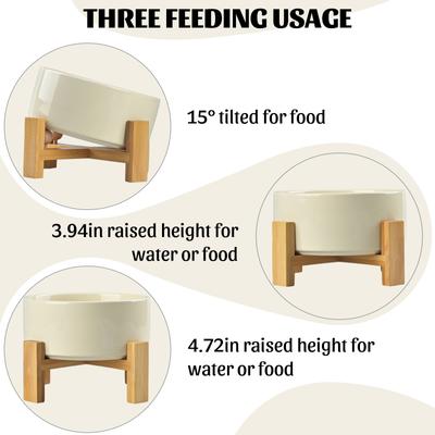 Show full view: SpunkyJunky Slanted Ceramic & Wood Non-Slip Dog Bowl, 1 count, 3.6 cup, Beige slide 3 of 8