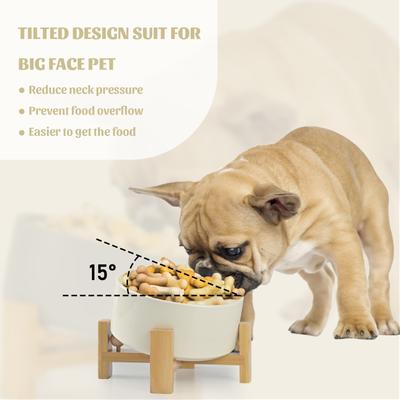 Show full view: SpunkyJunky Slanted Ceramic & Wood Non-Slip Dog Bowl, 1 count, 3.6 cup, Beige slide 2 of 8