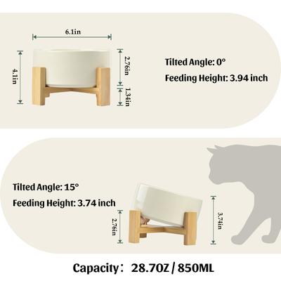Show full view: SpunkyJunky Slanted Ceramic & Wood Non-Slip Dog Bowl, 1 count, 3.6 cup, Beige slide 4 of 8