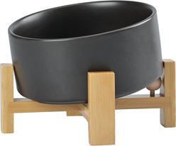 SpunkyJunky Slanted Ceramic & Wood Non-Slip Dog Bowl, 1 count, 3.6 cup, Black