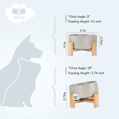 Show full view: SpunkyJunky Slanted Ceramic & Wood Non-Slip Dog Bowl, 1 count, 3.6 cup, Grey slide 4 of 9