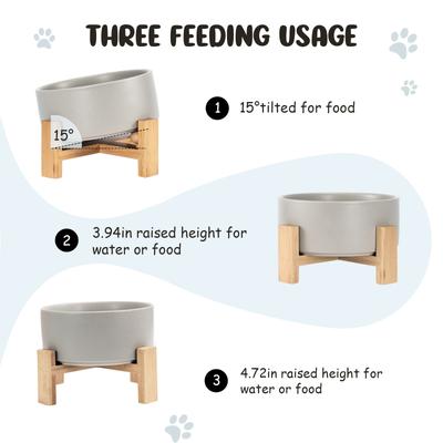 Show full view: SpunkyJunky Slanted Ceramic & Wood Non-Slip Dog Bowl, 1 count, 3.6 cup, Grey slide 3 of 9