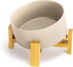 SpunkyJunky Slanted Ceramic & Wood Non-Slip Dog Bowl, 1 count, 3.6 cup, Grey