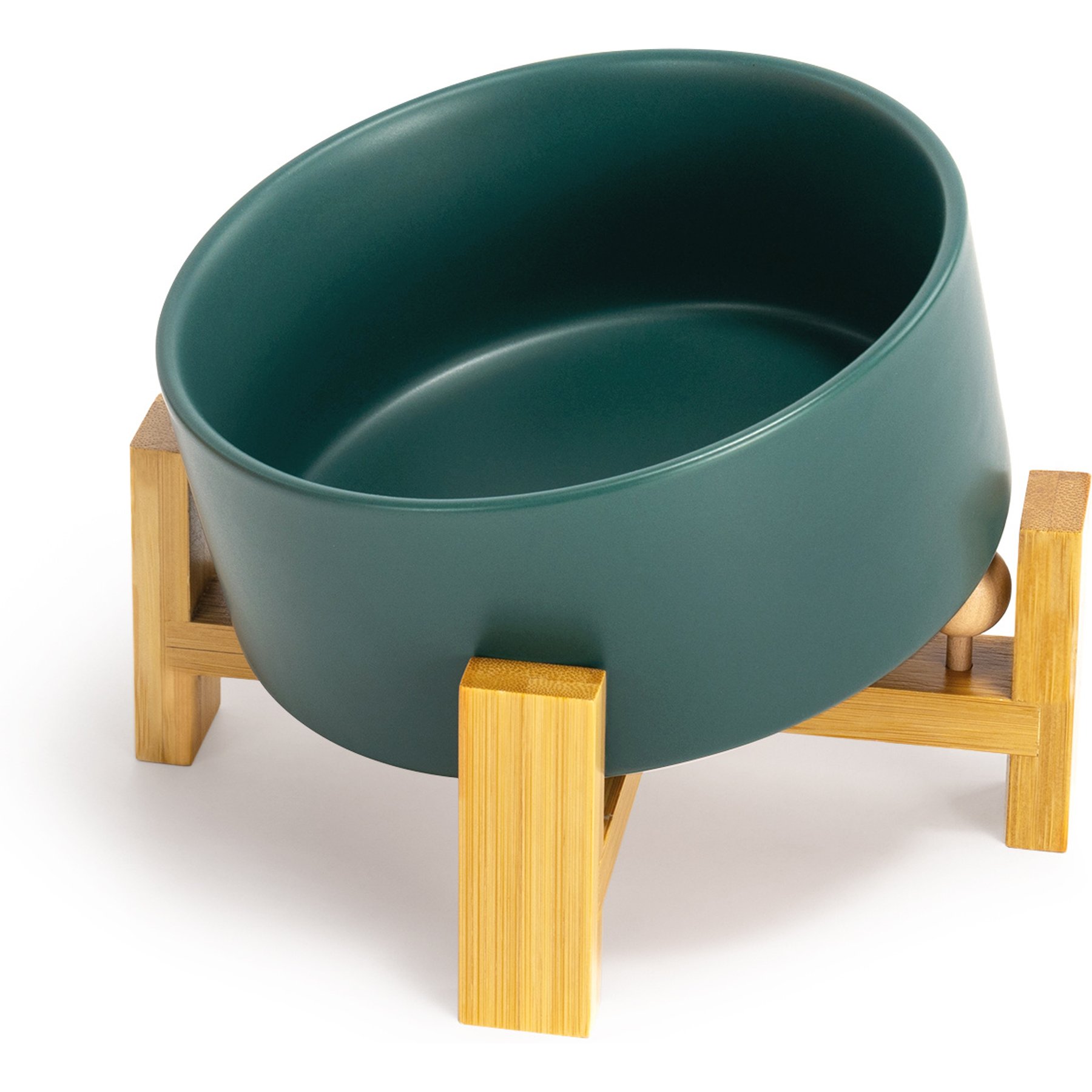SpunkyJunky Slanted Ceramic & Wood Non-Slip Dog Bowl, 1 count, 3.6 cup, Green