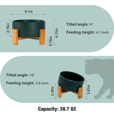 Show full view: SpunkyJunky Slanted Ceramic & Wood Non-Slip Dog Bowl, 1 count, 3.6 cup, Green slide 4 of 10