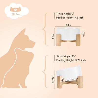 Show full view: SpunkyJunky Slanted Ceramic & Wood Non-Slip Dog Bowl, 1 count, 3.6 cup, White slide 4 of 9