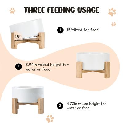 Show full view: SpunkyJunky Slanted Ceramic & Wood Non-Slip Dog Bowl, 1 count, 3.6 cup, White slide 3 of 9