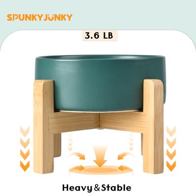 Show full view: SpunkyJunky Ceramic & Wood Non-Slip Elevated Dog Bowls, 2 count, Green, 7.6 cup slide 6 of 7