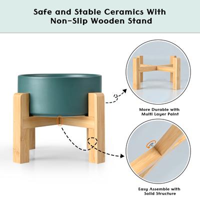 Show full view: SpunkyJunky Ceramic & Wood Non-Slip Elevated Dog Bowls, 2 count, Green, 7.6 cup slide 4 of 7