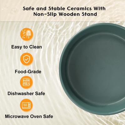 Show full view: SpunkyJunky Ceramic & Wood Non-Slip Elevated Dog Bowls, 2 count, Green, 7.6 cup slide 5 of 7