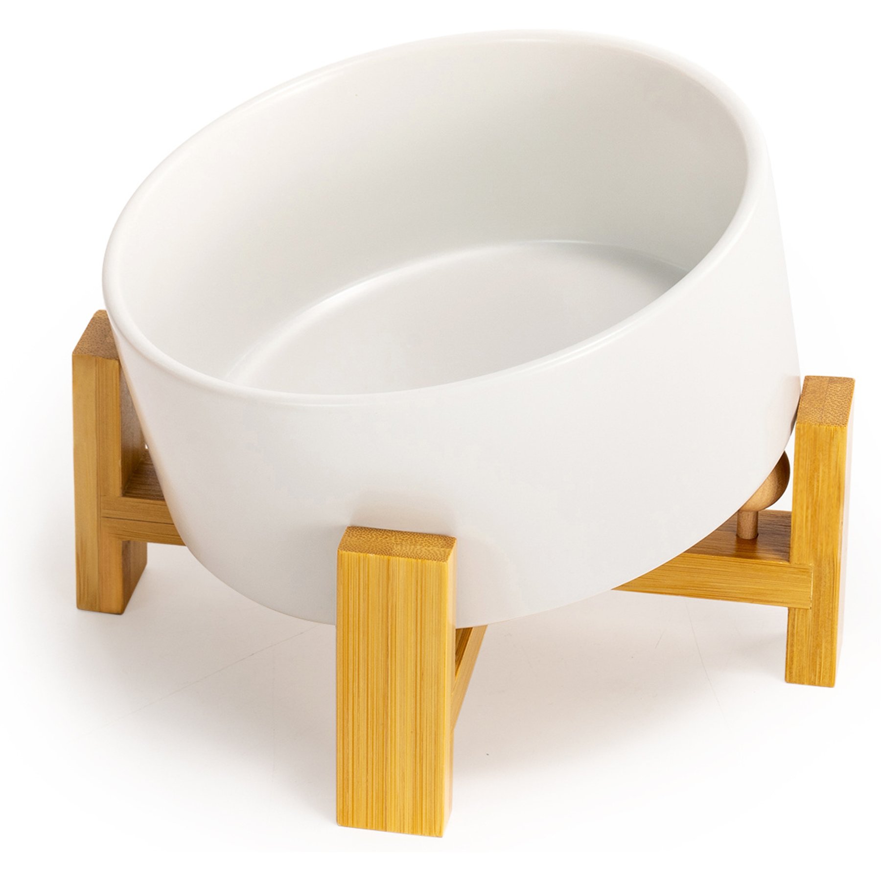 SpunkyJunky Slanted Ceramic & Wood Non-Slip Dog Bowl, 1 count, 3.6 cup, White