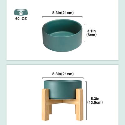 Show full view: SpunkyJunky Ceramic & Wood Non-Slip Elevated Dog Bowls, 2 count, Green, 7.6 cup slide 2 of 7
