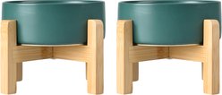 SpunkyJunky Ceramic & Wood Non-Slip Elevated Dog Bowls, 2 count, Green, 7.6 cup