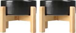 SpunkyJunky Ceramic & Wood Non-Slip Elevated Dog Bowls, 2 count, Black, 7.6 cup