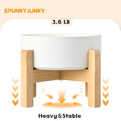 Show full view: SpunkyJunky Ceramic & Wood Non-Slip Elevated Dog Bowls, 2 count, White, 7.6 cup slide 6 of 7