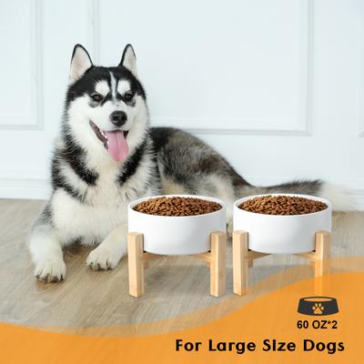 Show full view: SpunkyJunky Ceramic & Wood Non-Slip Elevated Dog Bowls, 2 count, White, 7.6 cup slide 7 of 7