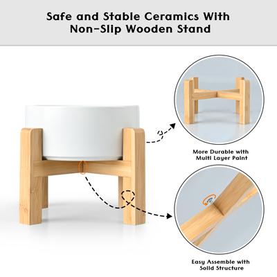 Show full view: SpunkyJunky Ceramic & Wood Non-Slip Elevated Dog Bowls, 2 count, White, 1.7 cup slide 4 of 7