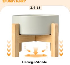 SpunkyJunky Ceramic & Wood Non-Slip Elevated Dog Bowls, 2 count, Grey, 7.6 cup slide 2 of 7