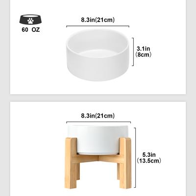 Show full view: SpunkyJunky Ceramic & Wood Non-Slip Elevated Dog Bowls, 2 count, White, 7.6 cup slide 2 of 7