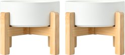SpunkyJunky Ceramic & Wood Non-Slip Elevated Dog Bowls, 2 count, White, 7.6 cup