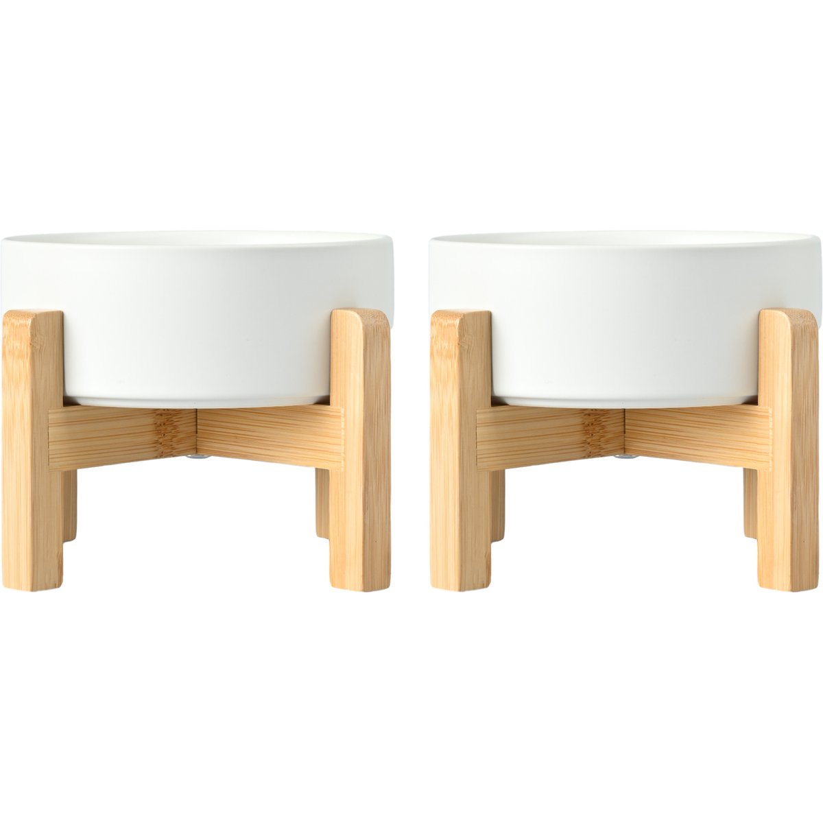 SpunkyJunky Ceramic & Wood Non-Slip Elevated Dog Bowls, 2 count, White, 7.6 cup