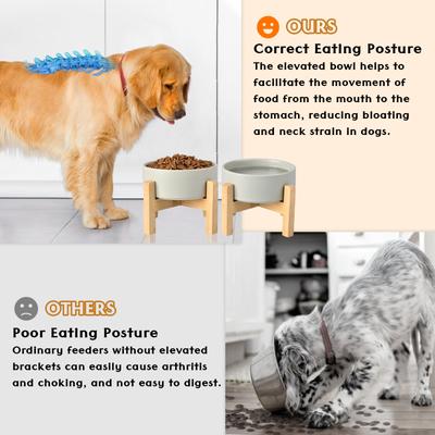 Show full view: SpunkyJunky Ceramic & Wood Non-Slip Elevated Dog Bowls, 2 count, Grey, 1.7 cup slide 3 of 7