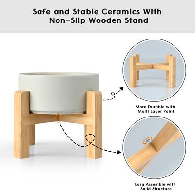 Show full view: SpunkyJunky Ceramic & Wood Non-Slip Elevated Dog Bowls, 2 count, Grey, 1.7 cup slide 4 of 7