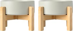 SpunkyJunky Ceramic & Wood Non-Slip Elevated Dog Bowls, 2 count, Grey, 7.6 cup