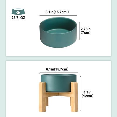 Show full view: SpunkyJunky Ceramic & Wood Non-Slip Elevated Dog Bowls, 2 count, Green, 3.6 cup slide 3 of 8