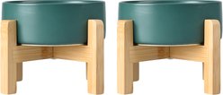 SpunkyJunky Ceramic & Wood Non-Slip Elevated Dog Bowls, 2 count, Green, 3.6 cup