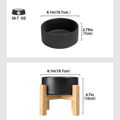 Show full view: SpunkyJunky Ceramic & Wood Non-Slip Elevated Dog Bowls, 2 count, Black, 3.6 cup slide 3 of 8