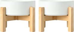 SpunkyJunky Ceramic & Wood Non-Slip Elevated Dog Bowls, 2 count, White, 3.6 cup