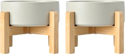 SpunkyJunky Ceramic & Wood Non-Slip Elevated Dog Bowls, 2 count, Grey, 3.6 cup