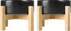 SpunkyJunky Ceramic & Wood Non-Slip Elevated Dog Bowls, 2 count, Black, 1.7 cup