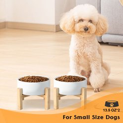SpunkyJunky Ceramic & Wood Non-Slip Elevated Dog Bowls, 2 count, White, 1.7 cup slide 2 of 7