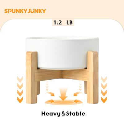 Show full view: SpunkyJunky Ceramic & Wood Non-Slip Elevated Dog Bowls, 2 count, White, 1.7 cup slide 6 of 7