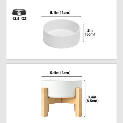 Show full view: SpunkyJunky Ceramic & Wood Non-Slip Elevated Dog Bowls, 2 count, White, 1.7 cup slide 2 of 7