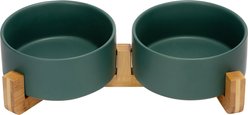 SpunkyJunky Ceramic & Wood Non-Slip Weighted Dog & Cat Bowls, 2 count, Green, 3.6 cup