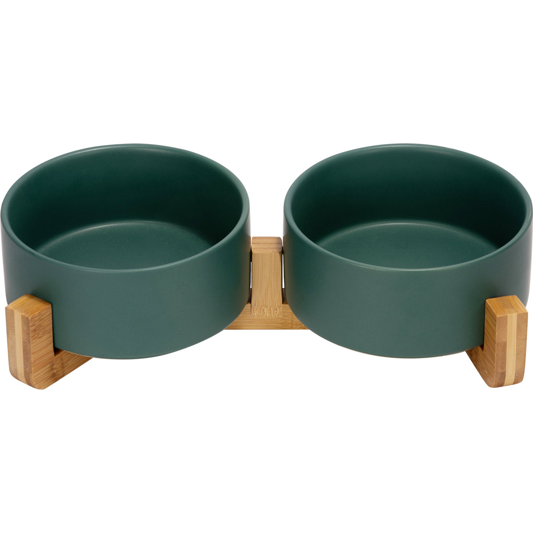 SpunkyJunky Ceramic & Wood Non-Slip Weighted Dog & Cat Bowls, 2 count, Green, 7.6 cup