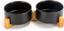 SpunkyJunky Ceramic & Wood Non-Slip Weighted Dog & Cat Bowls, 2 count, Black, 7.6 cup