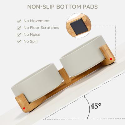 Show full view: SpunkyJunky Ceramic & Wood Non-Slip Weighted Dog & Cat Bowls, 2 count, Grey, 7.6 cup slide 5 of 6