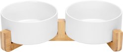 SpunkyJunky Ceramic & Wood Non-Slip Weighted Dog & Cat Bowls, 2 count, White, 7.6 cup