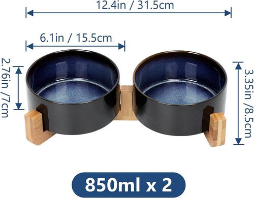 Show full view: SpunkyJunky Ceramic & Wood Non-Slip Weighted Dog & Cat Bowls, 2 count, Starry Blue, 3.6 cup slide 5 of 6