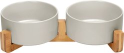 SpunkyJunky Ceramic & Wood Non-Slip Weighted Dog & Cat Bowls, 2 count, Grey, 7.6 cup