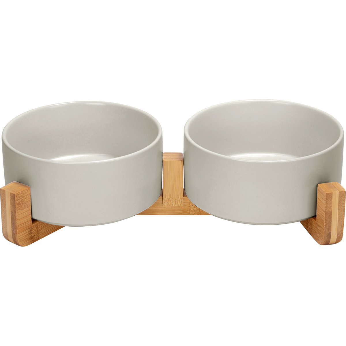 SpunkyJunky Ceramic & Wood Non-Slip Weighted Dog & Cat Bowls, 2 count, Grey, 3.6 cup