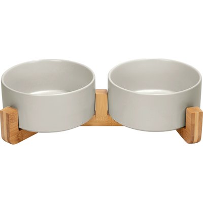 SpunkyJunky SpunkyJunky Ceramic & Wood Non-Slip Weighted Dog & Cat Bowls, 2 count, Grey, 3.6 cup